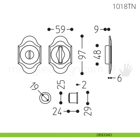 Maniglia per porta scorrevole Clip Mandelli 1018T con nottolino senza serratura disegno