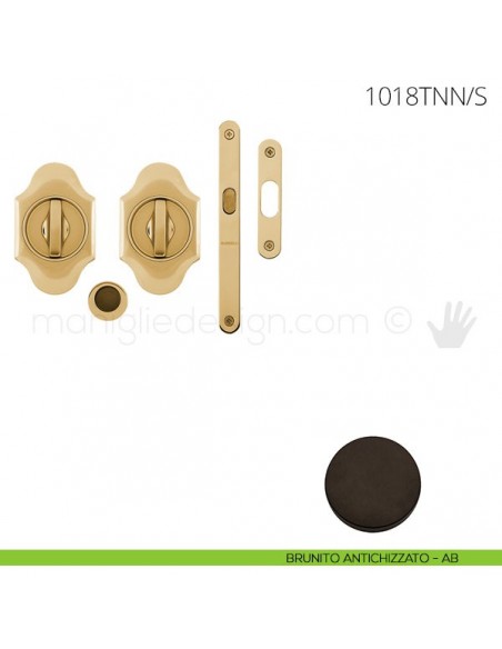 Maniglia per porta scorrevole Clip Mandelli 1018T con nottolino interno ed esterno con serratura brunito antichizzato