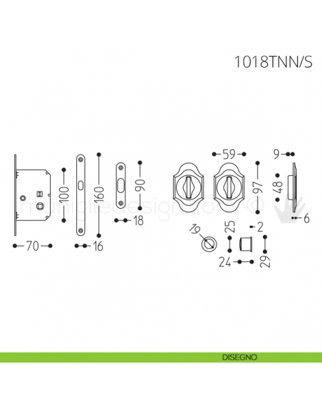 Maniglia per porta scorrevole Clip Mandelli 1018T con nottolino interno ed esterno con serratura disegno