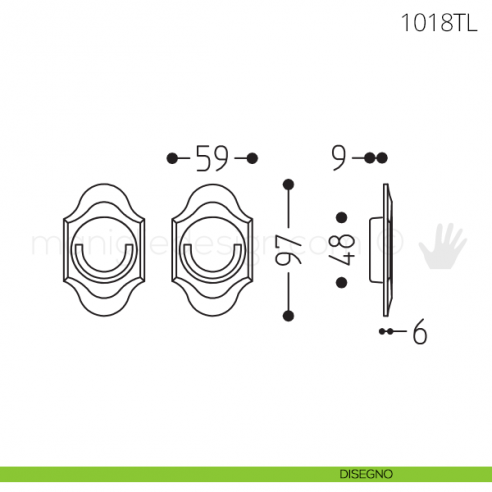 Maniglia per porta a libro Clip Mandelli 1018T con doppio anello folle disegno