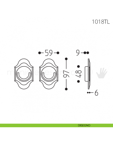 Maniglia per porta a libro Clip Mandelli 1018T con doppio anello folle disegno