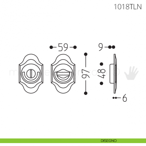 Maniglia per porta a libro Clip Mandelli 1018T con doppio anello senza serratura disegno