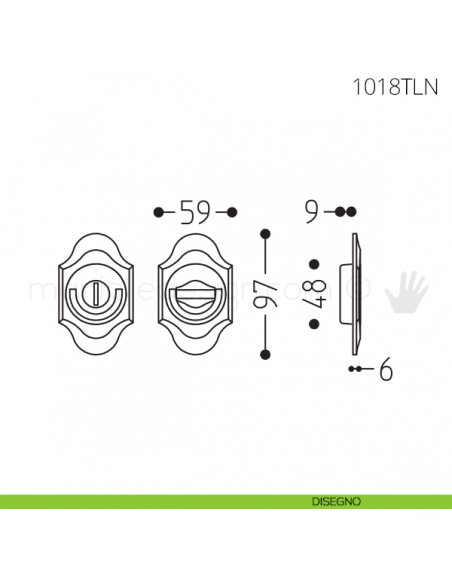 Maniglia per porta a libro Clip Mandelli 1018T con doppio anello senza serratura disegno