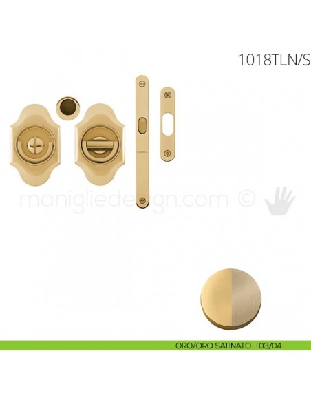 Maniglia per porta a libro Clip Mandelli 1018T con doppio anello con serratura oro-oro satinato