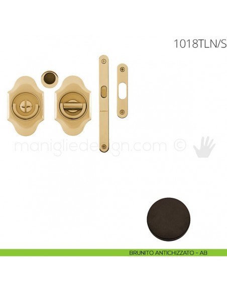 Maniglia per porta a libro Clip Mandelli 1018T con doppio anello con serratura brunito antichizzato