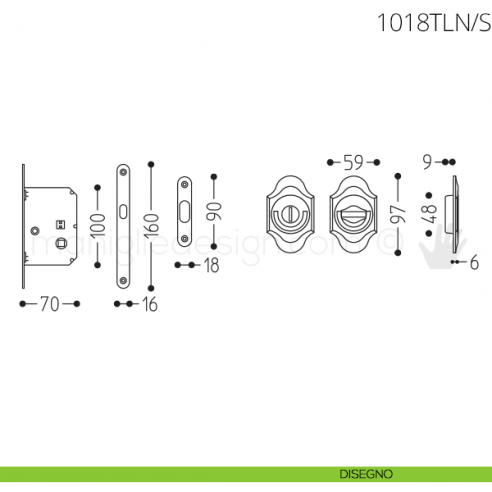 Maniglia per porta a libro Clip Mandelli 1018T con doppio anello con serratura disegno