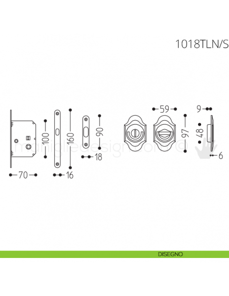 Maniglia per porta a libro Clip Mandelli 1018T con doppio anello con serratura disegno