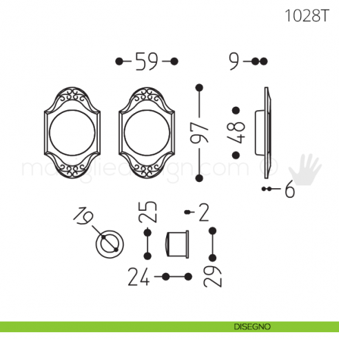 Maniglia per porta scorrevole Clip Mandelli 1028T senza serratura disegno