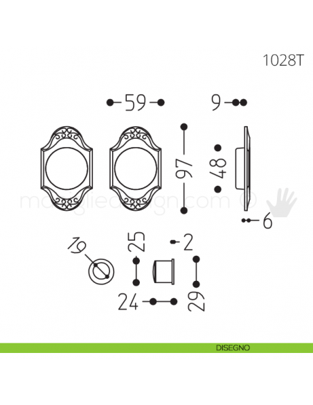 Maniglia per porta scorrevole Clip Mandelli 1028T senza serratura disegno