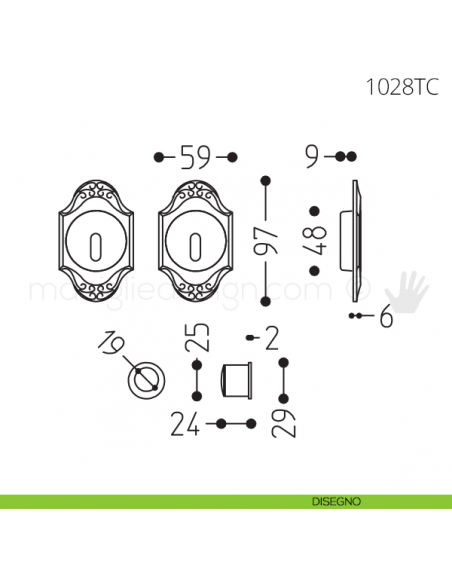 Maniglia per porta scorrevole Clip Mandelli 1028T con chiave senza serratura disegno