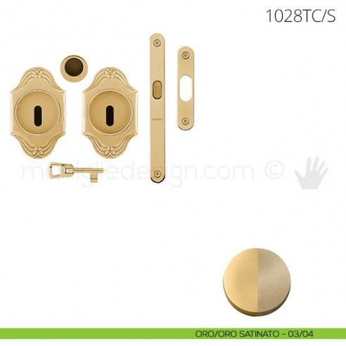 Maniglia per porta scorrevole Clip Mandelli 1028T con chiave e serratura oro-oro satinato