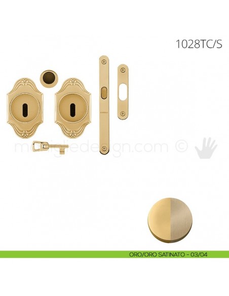 Maniglia per porta scorrevole Clip Mandelli 1028T con chiave e serratura oro-oro satinato