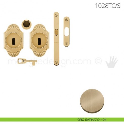Maniglia per porta scorrevole Clip Mandelli 1028T con chiave e serratura oro satinato