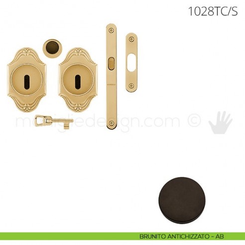 Maniglia per porta scorrevole Clip Mandelli 1028T con chiave e serratura brunito antichizzato