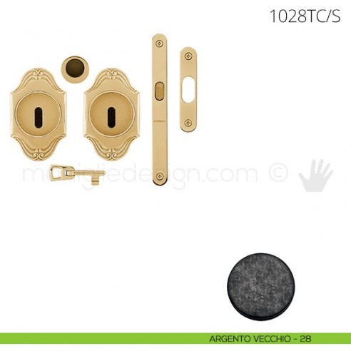 Maniglia per porta scorrevole Clip Mandelli 1028T con chiave e serratura argento vecchio