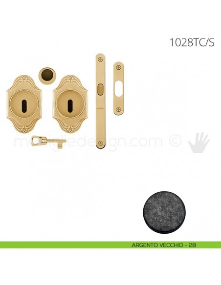 Maniglia per porta scorrevole Clip Mandelli 1028T con chiave e serratura argento vecchio