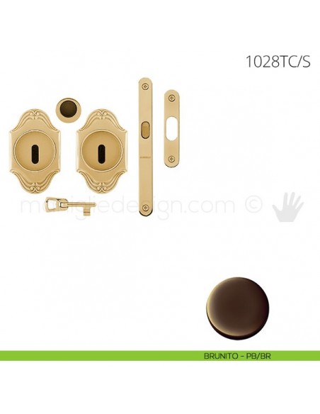 Maniglia per porta scorrevole Clip Mandelli 1028T con chiave e serratura brunito