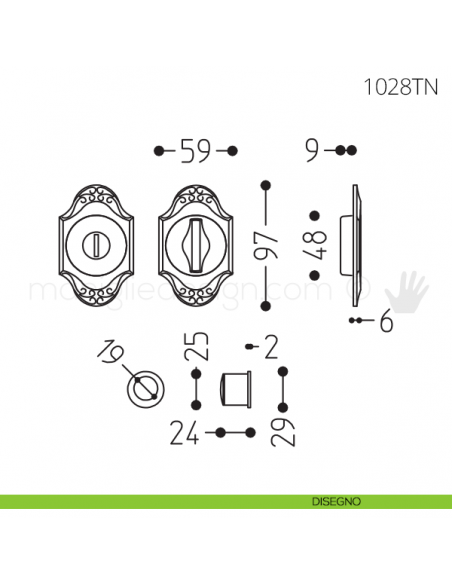Maniglia per porta scorrevole Clip Mandelli 1028T con nottolino senza serratura disegno
