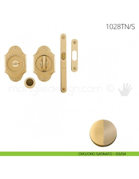 Maniglia per porta scorrevole Clip Mandelli 1028T nottolino e serratura oro-oro satinato