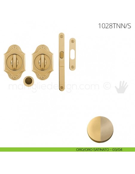Maniglia per porta scorrevole Clip Mandelli 1028T con nottolino interno ed esterno con serratura oro-oro satinato