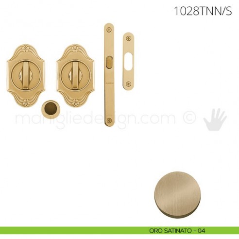 Maniglia per porta scorrevole Clip Mandelli 1028T con nottolino interno ed esterno con serratura oro satinato