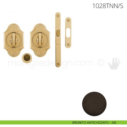 Maniglia per porta scorrevole Clip Mandelli 1028T con nottolino interno ed esterno con serratura brunito antichizzato