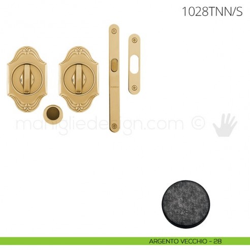 Maniglia per porta scorrevole Clip Mandelli 1028T con nottolino interno ed esterno con serratura argento vecchio