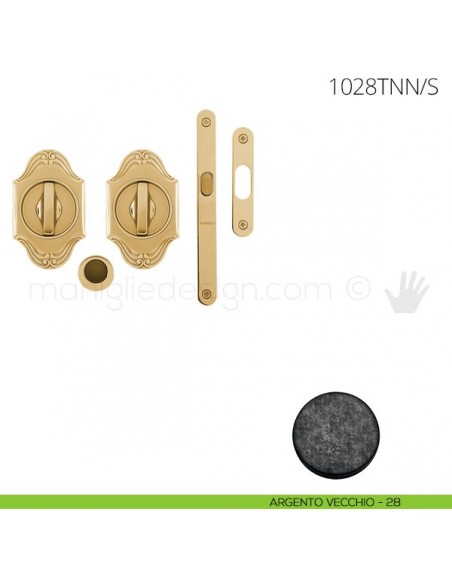 Maniglia per porta scorrevole Clip Mandelli 1028T con nottolino interno ed esterno con serratura argento vecchio