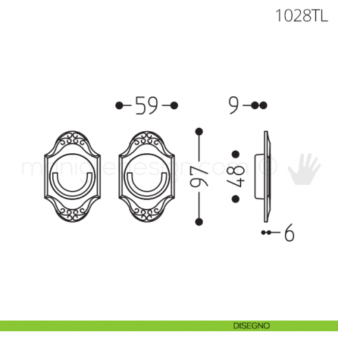 Maniglia per porta a libro Clip Mandelli 1028T con doppio anello folle disegno
