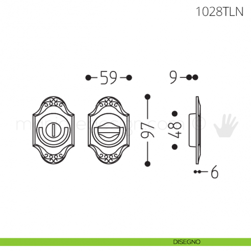 Maniglia per porta a libro Clip Mandelli 1028T con doppio anello senza serratura disegno