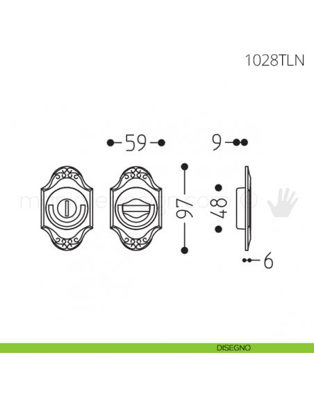 Maniglia per porta a libro Clip Mandelli 1028T con doppio anello senza serratura disegno