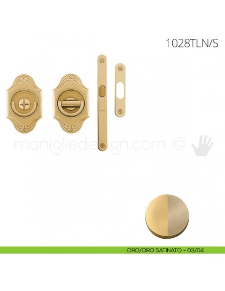 Maniglia per porta a libro Clip Mandelli 1028T con doppio anello con serratura oro-oro satinato
