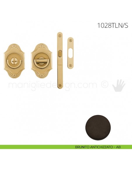 Maniglia per porta a libro Clip Mandelli 1028T con doppio anello con serratura brunito antichizzato