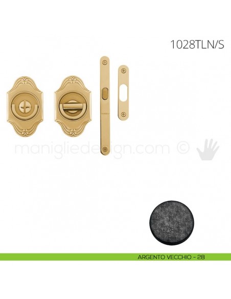 Maniglia per porta a libro Clip Mandelli 1028T con doppio anello con serratura argento vecchio