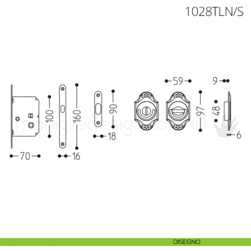 Maniglia per porta a libro Clip Mandelli 1028T con doppio anello con serratura disegno