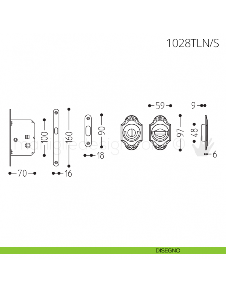 Maniglia per porta a libro Clip Mandelli 1028T con doppio anello con serratura disegno