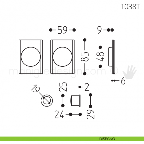 Maniglia per porta scorrevole Clip Mandelli 1038T senza serratura disegno
