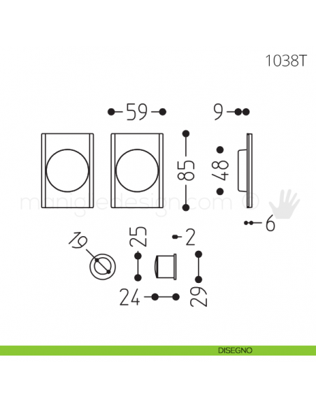 Maniglia per porta scorrevole Clip Mandelli 1038T senza serratura disegno