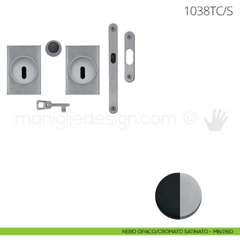 Maniglia per porta scorrevole Clip Mandelli 1038T con chiave e serratura nero opaco-cromato satinato