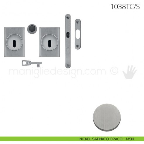 Maniglia per porta scorrevole Clip Mandelli 1038T con chiave e serratura nickel satinato opaco