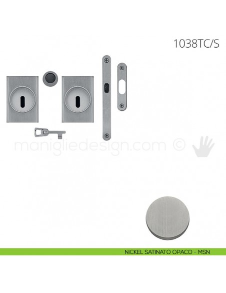Maniglia per porta scorrevole Clip Mandelli 1038T con chiave e serratura nickel satinato opaco