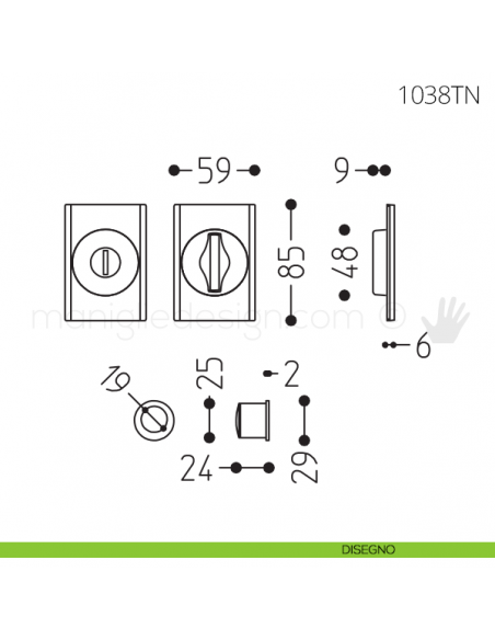 Maniglia per porta scorrevole Clip Mandelli 1038T con nottolino senza serratura disegno