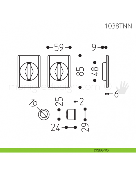 Maniglia per porta scorrevole Clip Mandelli 1038T con nottolino interno ed esterno senza serratura disegno