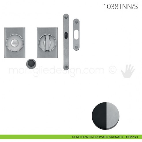 Maniglia per porta scorrevole Clip Mandelli 1038T con nottolino interno ed esterno con serratura nero opaco-cromato satinato