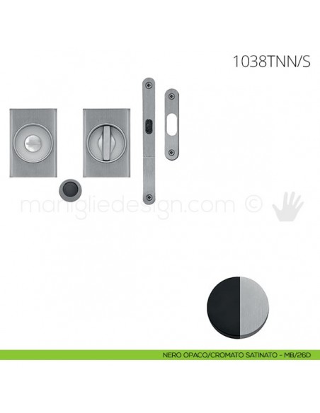 Maniglia per porta scorrevole Clip Mandelli 1038T con nottolino interno ed esterno con serratura nero opaco-cromato satinato