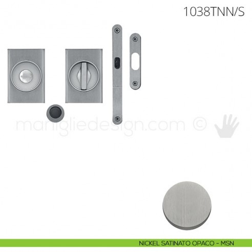 Maniglia per porta scorrevole Clip Mandelli 1038T con nottolino interno ed esterno con serratura nickel satinato opaco