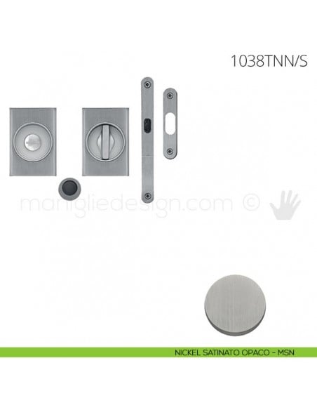 Maniglia per porta scorrevole Clip Mandelli 1038T con nottolino interno ed esterno con serratura nickel satinato opaco