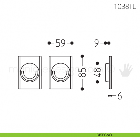 Maniglia per porta a libro Clip Mandelli 1038T con doppio anello folle disegno