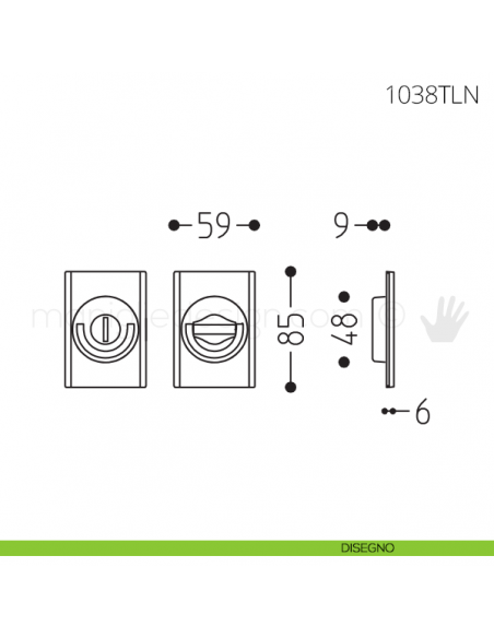 Maniglia per porta a libro Clip Mandelli 1038T con doppio anello senza serratura disegno