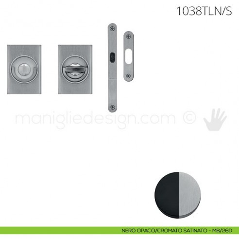 Maniglia per porta a libro Clip Mandelli 1038T con doppio anello con serratura nero opaco-cromato satinato